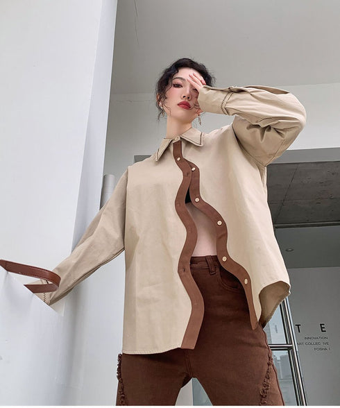 Wave Line Contrast Shirt